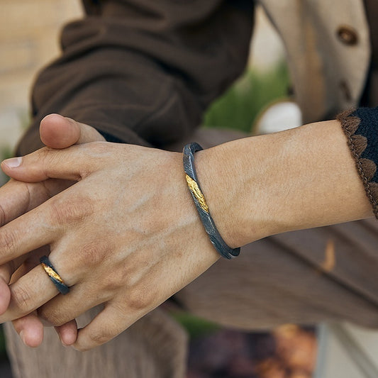 Bracelet Pure Silver Personalized Retro Set In 24K Gold