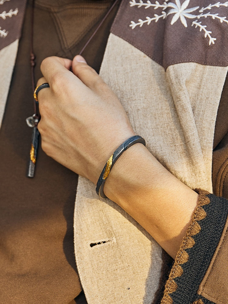 Bracelet Pure Silver Personalized Retro Set In 24K Gold